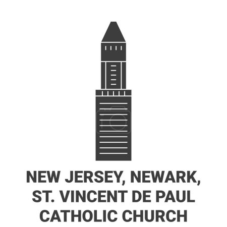 Ilustración de Estados Unidos, Nueva Jersey, Newark, St. Vincent De Paul Iglesia Católica viaje hito línea vector ilustración - Imagen libre de derechos