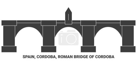 Illustration for Spain, Cordoba, Roman Bridge Of C, Rdoba travel landmark line vector illustration - Royalty Free Image