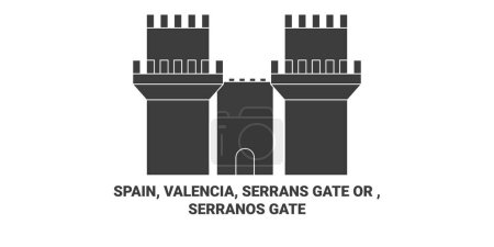 Ilustración de España, Valencia, Serrans Gate Or, Serranos Puerta de viaje hito línea vector ilustración - Imagen libre de derechos