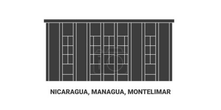 Téléchargez les illustrations : Nicaragua, Managua, Montelimar, illustration vectorielle de ligne de repère de voyage - en licence libre de droit