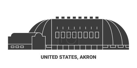 Téléchargez les illustrations : États-Unis, illustration vectorielle de ligne de repère de voyage Akron - en licence libre de droit