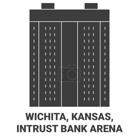 Téléchargez les illustrations : États-Unis, Wichita, Kansas, Intrust Bank Arena voyages illustration vectorielle de ligne historique - en licence libre de droit