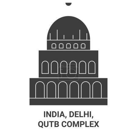 Téléchargez les illustrations : Inde, Delhi, Qutb Illustration vectorielle vectorielle de ligne de voyage complexe - en licence libre de droit