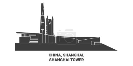 Illustration for China, Shanghai, Shanghai Tower travel landmark line vector illustration - Royalty Free Image