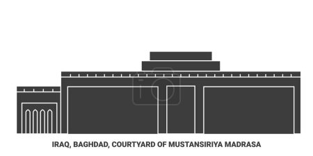 Ilustración de Irak, Bagdad, Patio de Mustansiriya Madrasa viaje hito línea vector ilustración - Imagen libre de derechos