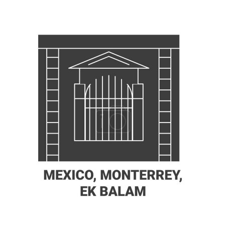 Téléchargez les illustrations : Mexique, Monterrey, Ek Illustration vectorielle de ligne de voyage de Balam - en licence libre de droit