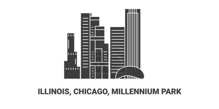 Illustration for United States, Illinois, Chicago, Millennium Park, travel landmark line vector illustration - Royalty Free Image