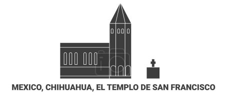 Téléchargez les illustrations : Mexique, Chihuahua, El Templo De San Francisco, illustration vectorielle de ligne de repère de voyage - en licence libre de droit
