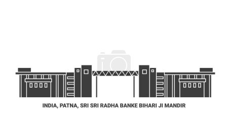 Téléchargez les illustrations : Inde, Patna, Sri Sri Radha Banke Bihari Ji Mandir illustration vectorielle de ligne de voyage - en licence libre de droit