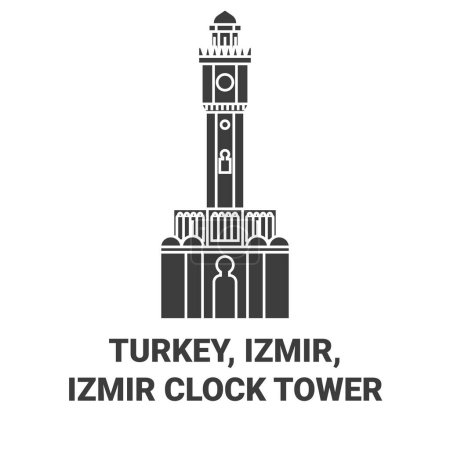 Illustration for Turkey, Izmir, Izmir Clock Tower travel landmark line vector illustration - Royalty Free Image