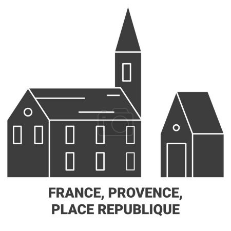 Téléchargez les illustrations : France, Provence, Place de la République illustration vectorielle de ligne de voyage historique - en licence libre de droit