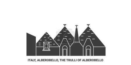 Téléchargez les illustrations : Italie, Alberobello, Les Trulli d'Alberobello Voyage illustration vectorielle de ligne historique - en licence libre de droit