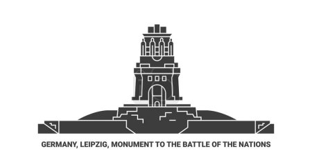 Téléchargez les illustrations : Allemagne, Leipzig, Monument à la bataille des Nations illustration vectorielle de ligne de voyage historique - en licence libre de droit