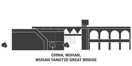 Illustration for China, Wuhan, Wuhan Yangtze Great Bridge travel landmark line vector illustration - Royalty Free Image