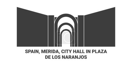 Illustration for Spain, Merida, City Hall In Plaza De Los Naranjos travel landmark line vector illustration - Royalty Free Image
