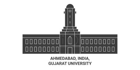 Téléchargez les illustrations : Inde, Ahmedabad, Gujarat University illustration vectorielle de ligne de voyage - en licence libre de droit