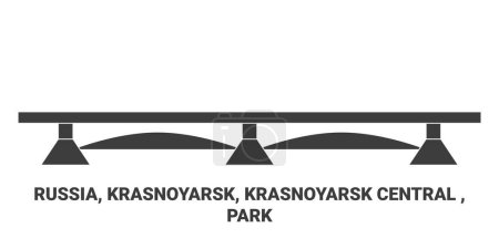 Téléchargez les illustrations : Russie, Krasnoyarsk, Krasnoyarsk Central, illustration vectorielle de ligne de point de repère de voyage de parc - en licence libre de droit