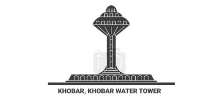 Ilustración de Arabia Saudita, Khobar, Torre de agua de Khobar, ilustración de vector de línea de referencia de viaje - Imagen libre de derechos