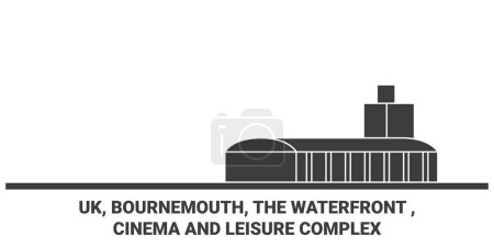 Ilustración de Inglaterra, Bournemouth, El paseo marítimo, Cine y ocio Complejo viaje hito línea vector ilustración - Imagen libre de derechos