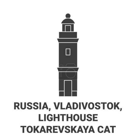 Ilustración de Rusia, Vladivostok, Faro Tokarevskaya Cat viaje hito línea vector ilustración - Imagen libre de derechos