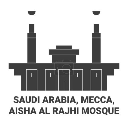 Téléchargez les illustrations : Arabie Saoudite, La Mecque, Mosquée Aisha Al Rajhi illustration vectorielle de ligne de voyage historique - en licence libre de droit