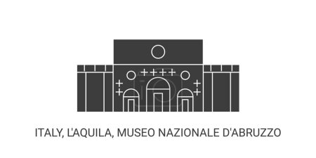 Téléchargez les illustrations : Italie, Laquila, Museo Nazionale Dabruzzo, illustration vectorielle de ligne de repère de voyage - en licence libre de droit