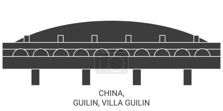 Ilustración de China, Guilin, Villa Guilin recorrido hito línea vector ilustración - Imagen libre de derechos