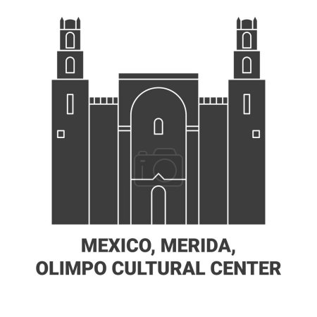 Téléchargez les illustrations : Mexique, Merida, Olimpo Cultural Center illustration vectorielle de ligne de voyage - en licence libre de droit