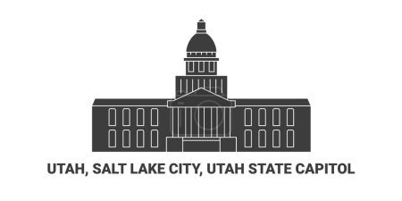 Téléchargez les illustrations : États-Unis, Utah, Salt Lake City, Utah State Capitol, illustration vectorielle de ligne de repère de voyage - en licence libre de droit