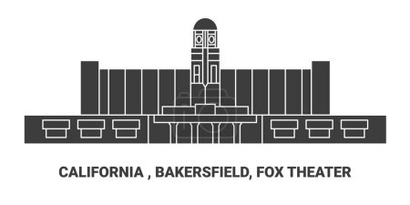 Illustrazione per Stati Uniti, California, Bakersfield, Fox Theater, illustrazione vettoriale di linea di riferimento di viaggio - Immagini Royalty Free