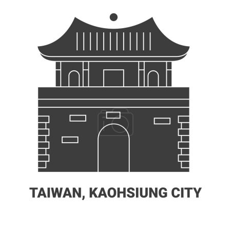 Ilustración de Taiwán, Kaohsiung City, ilustración de vector de línea de referencia de viaje - Imagen libre de derechos