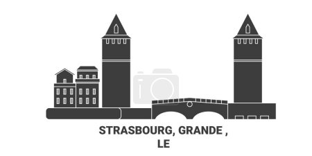 Téléchargez les illustrations : France, Strasbourg, Grande Ile illustration vectorielle de ligne de voyage - en licence libre de droit