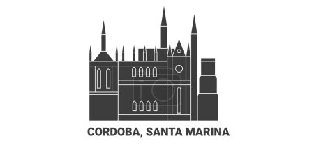 Téléchargez les illustrations : Argentine, Cordoue, Santa Marina, illustration vectorielle de ligne de repère de voyage - en licence libre de droit