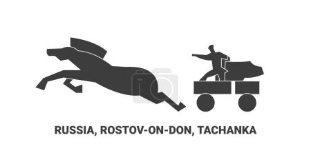 Téléchargez les illustrations : Russie, Rostovondon, Tachanka, illustration vectorielle de ligne de repère de voyage - en licence libre de droit