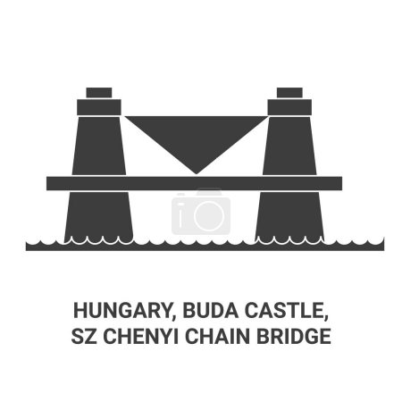 Téléchargez les illustrations : Hongrie, Château de Buda, Szchenyi Chain Bridge Voyage illustration vectorielle de ligne de repère - en licence libre de droit