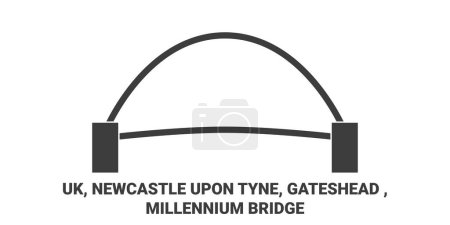 Illustration for England, Newcastle Upon Tyne, Gateshead , Millennium Bridge travel landmark line vector illustration - Royalty Free Image