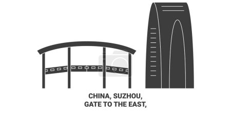 Téléchargez les illustrations : Chine, Suzhou, Porte à l'Est, illustration vectorielle de ligne de voyage historique - en licence libre de droit