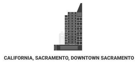 Ilustración de Estados Unidos, California, Sacramento, Centro de Sacramento, recorrido hito línea vector ilustración - Imagen libre de derechos
