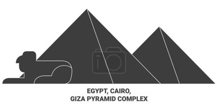 Téléchargez les illustrations : Égypte, Le Caire, Pyramide de Gizeh Illustration vectorielle de ligne de voyage historique complexe - en licence libre de droit