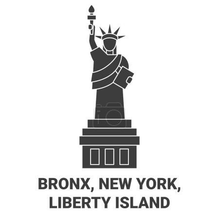 Téléchargez les illustrations : États-Unis, Bronx, New York, Liberty Island illustration vectorielle de ligne de voyage - en licence libre de droit