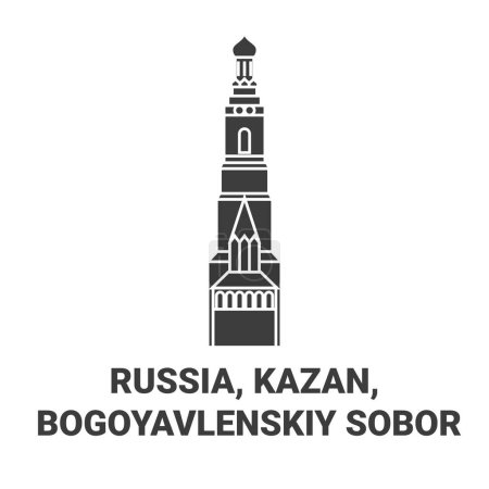 Illustration for Russia, Kazan, Bogoyavlenskiy Sobor travel landmark line vector illustration - Royalty Free Image