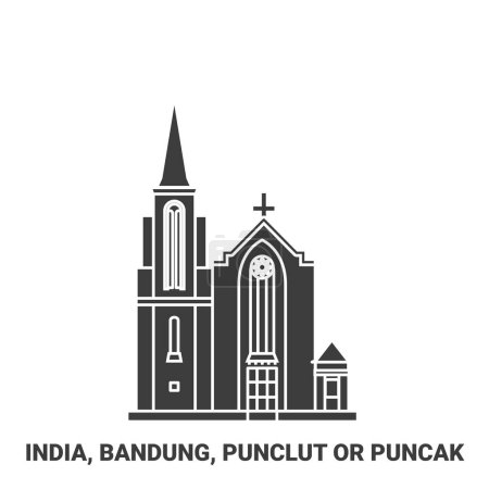 Illustration for India, Bandung, Punclut Or Puncak travel landmark line vector illustration - Royalty Free Image