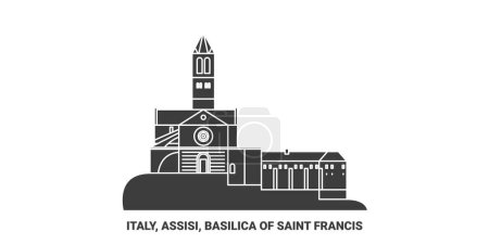 Téléchargez les illustrations : Italie, Assise, Basilique de Saint François illustration vectorielle de ligne de voyage - en licence libre de droit