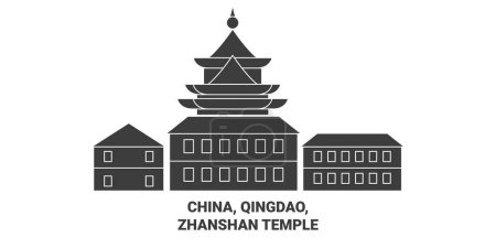 Téléchargez les illustrations : Chine, Qingdao, illustration vectorielle de ligne de voyage du temple de Zhanshan - en licence libre de droit