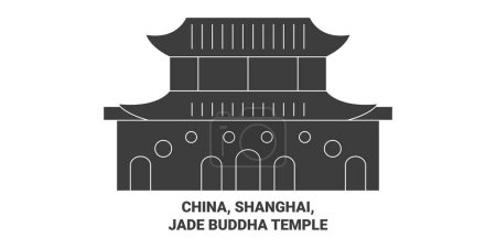Téléchargez les illustrations : Chine, Shanghai, Jade Bouddha Temple Voyage illustration vectorielle ligne historique - en licence libre de droit