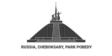 Téléchargez les illustrations : Russie, Cheboksary, Park Pobedy, illustration vectorielle de ligne de repère de voyage - en licence libre de droit