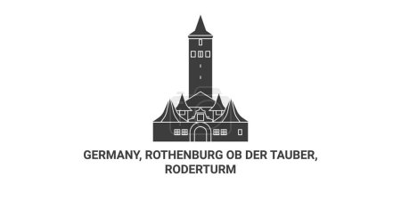 Ilustración de Alemania, Rothenburg Ob Der Tauber, Roderturm recorrido hito línea vector ilustración - Imagen libre de derechos