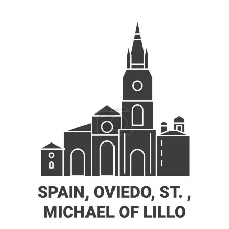 Téléchargez les illustrations : Espagne, Oviedo, Saint-Michel de Lillo illustration vectorielle de ligne de voyage - en licence libre de droit