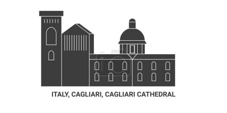 Ilustración de Italia, Cagliari, Catedral de Cagliari, ilustración de vectores de línea de referencia de viaje - Imagen libre de derechos