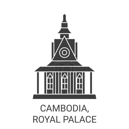 Téléchargez les illustrations : Cambodge, illustration vectorielle de ligne historique de voyage du Palais royal - en licence libre de droit